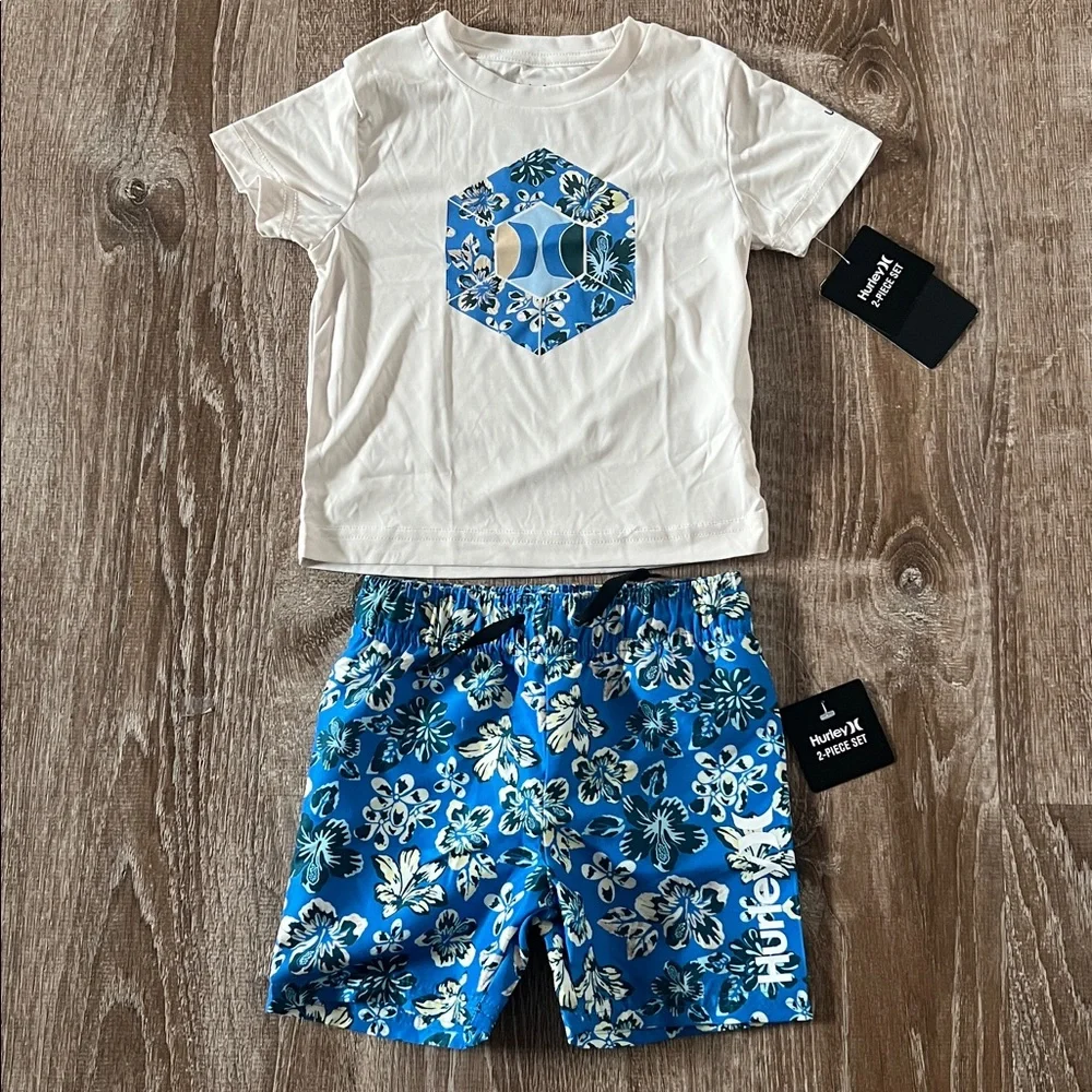 Hurley Short Sleeve Rash Guard and Shorts Swim Set size 2T